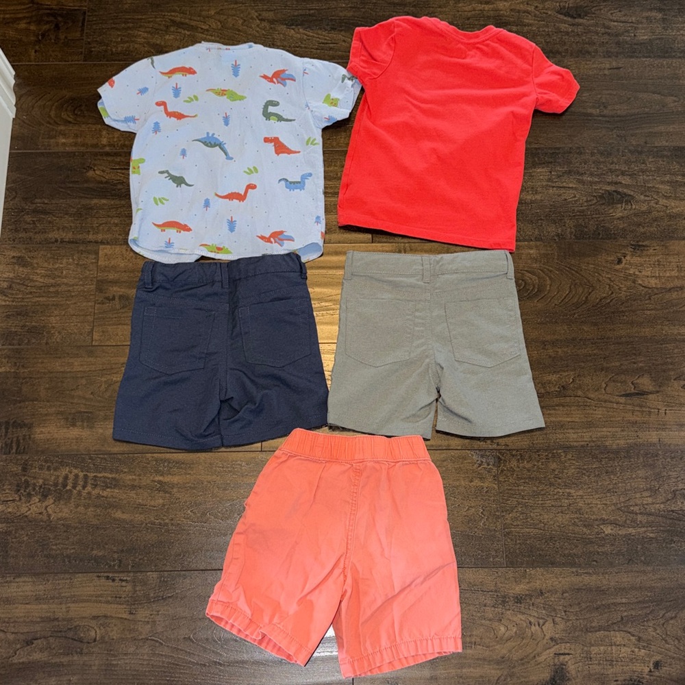 Blue Dino Button Down, Construction Tee, Chino & Coral Casual Shorts - Picture 10 of 10
